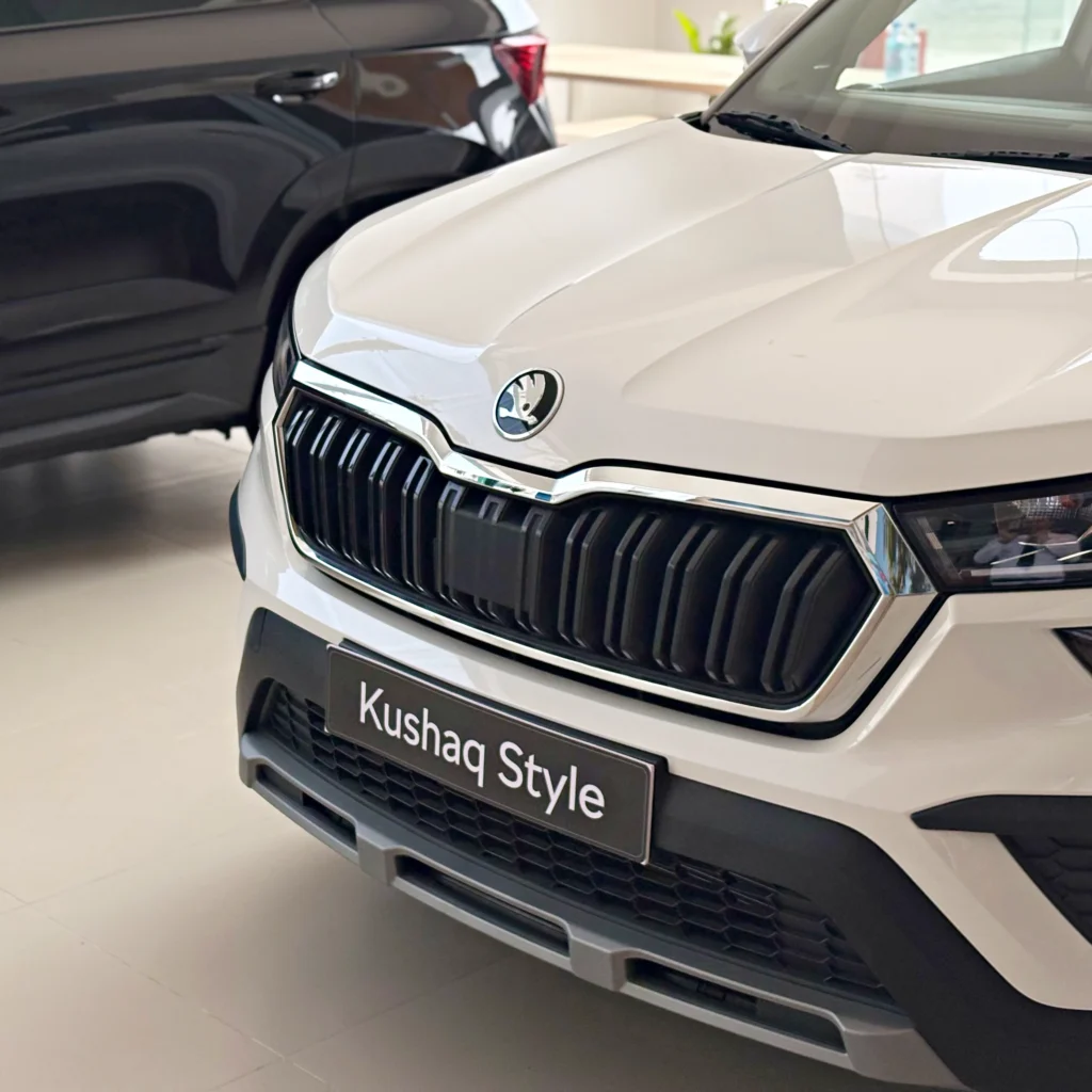 White Skoda Kushaq front view